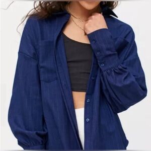 LIONESS The Carrie Shirt MIDNIGHT PINSTRIPE Size Medium